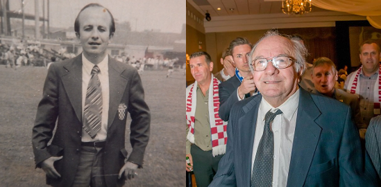 Dundović as coach in 1972 and at his HOF induction in 2017.